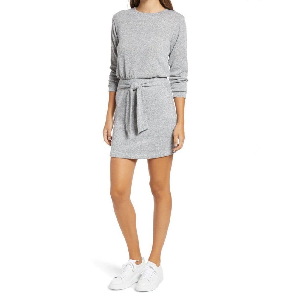 Fraiche by J Tie Front Long Sleeve Sweater Dress NEW